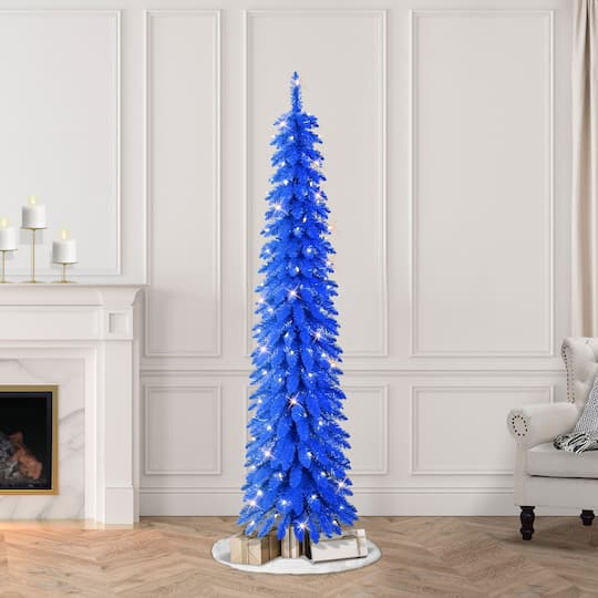 6ft. Pre-Lit Blue Alpine Pencil Artificial Christmas Tree, Clear Lights